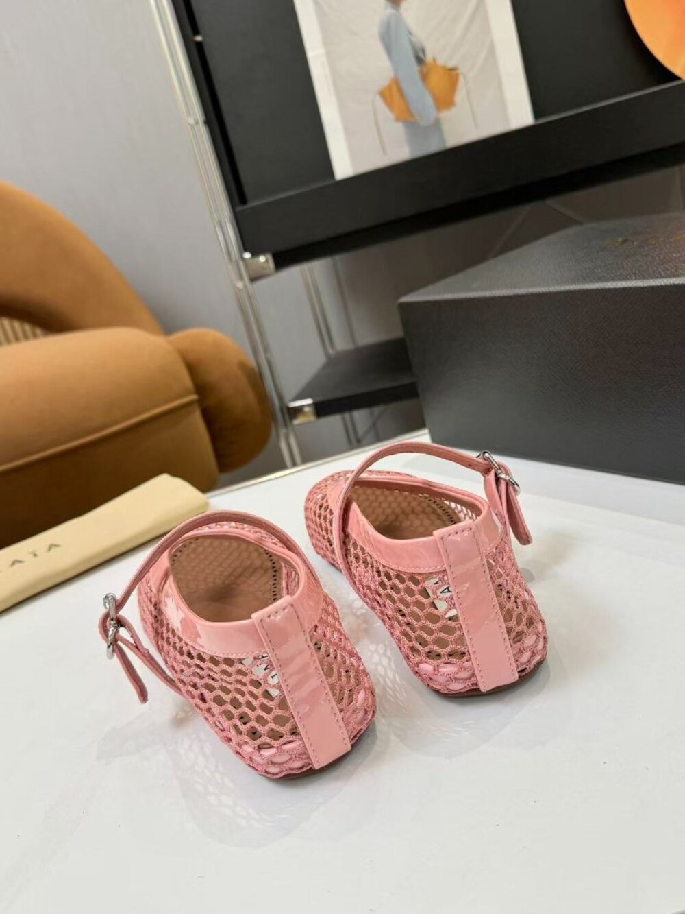 ALAÏA Pink Mesh Mary Jane Ballet Flats - Picture 6 of 9